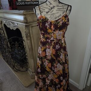 Patrons of Peace Burgundy Floral Maxi Dress with Pink and Orange Blooms